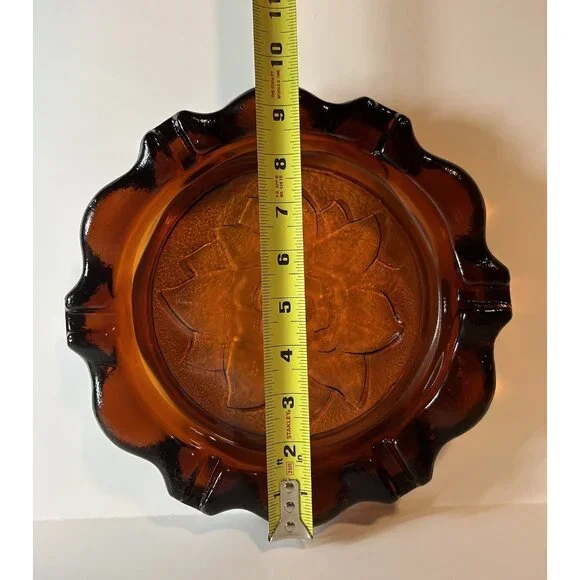 Vintage Amber Ashtray Paint Brush Trinket Coin Dish Indiana Glass MCM Heavy - Picture 8 of 11